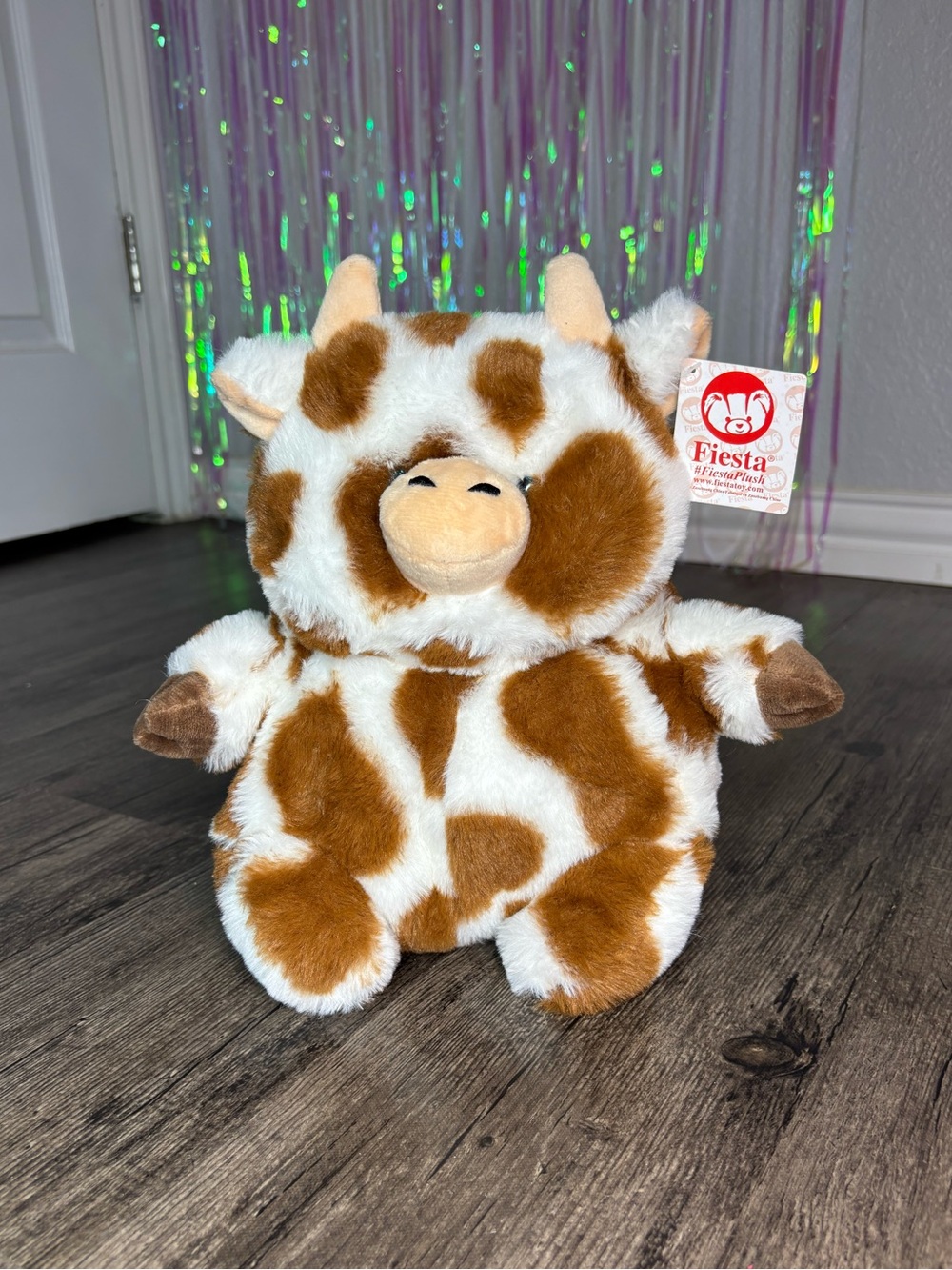 Chubby Fiesta Plush Cow in Brown & White Patches Soft Cuddly Stuffed Animal 14”